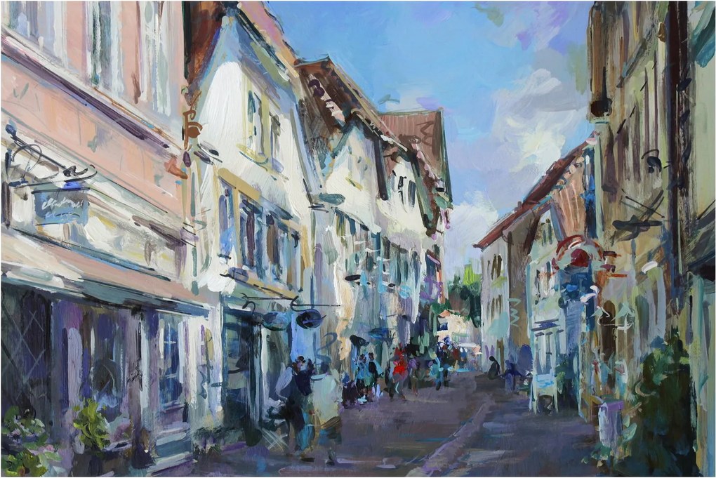 Tablou - Strada orașului vechi, pictură acrilică (90x60 cm)