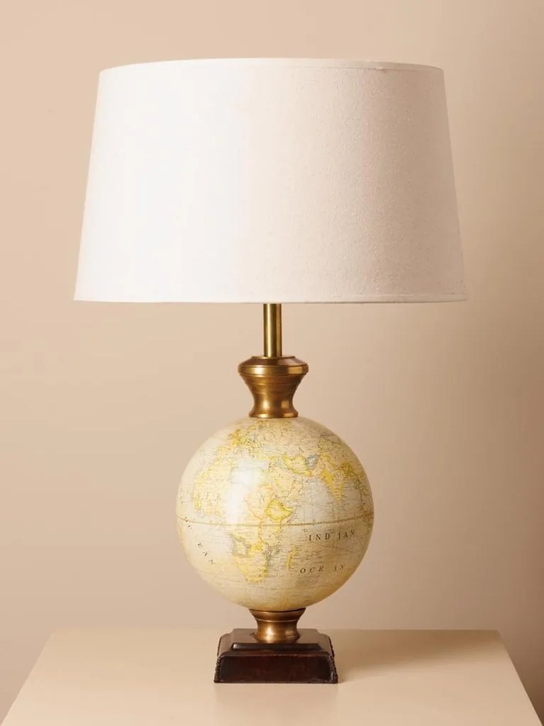 Lampa de masa, din alama, cu abajur din in, Globe