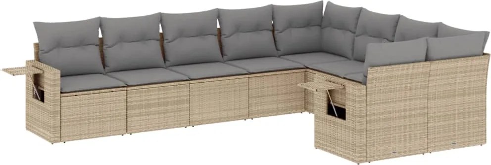 vidaXL Set canapele de grădină, 9 piese, cu perne, bej, poliratan