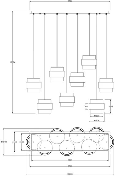 Lustră pe cablu Globo 15560-8H MILLEY 8xE27/60W/230V