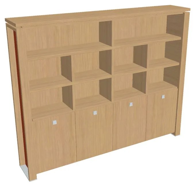 Dulap înalt Verno+ S 260 x 46 x 210 cm, cu rafturi, stejar deschis / portocaliu