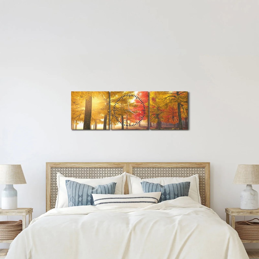 Tablou cu copaci toamna (cu ceas) (90x30 cm)