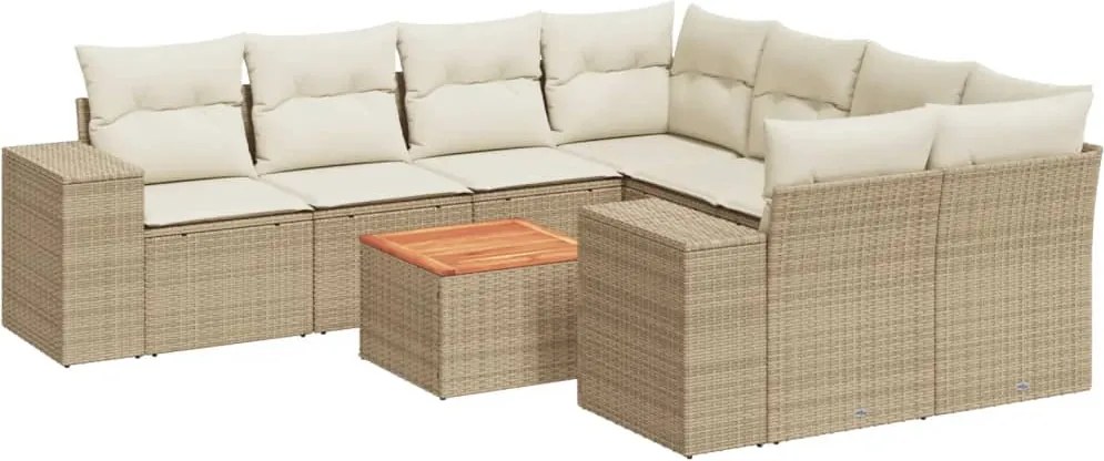vidaXL Set canapele de grădină, 9 piese, cu perne, bej, poliratan