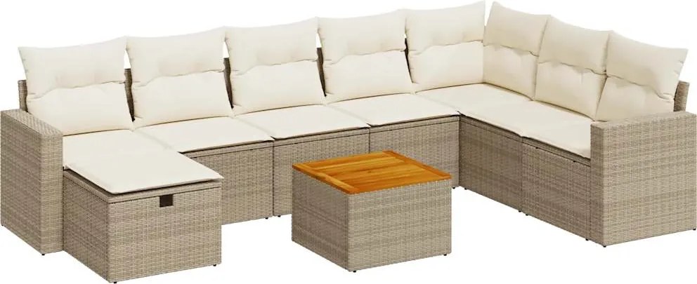 vidaXL Set canapele de grădină, 9 piese, cu perne, bej, poliratan