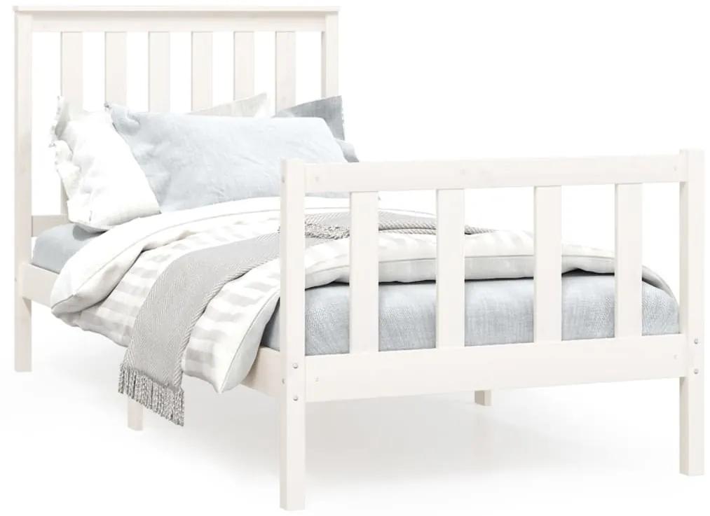 3188192 vidaXL Cadru de pat cu tăblie, alb, 90x200 cm, lemn masiv de pin