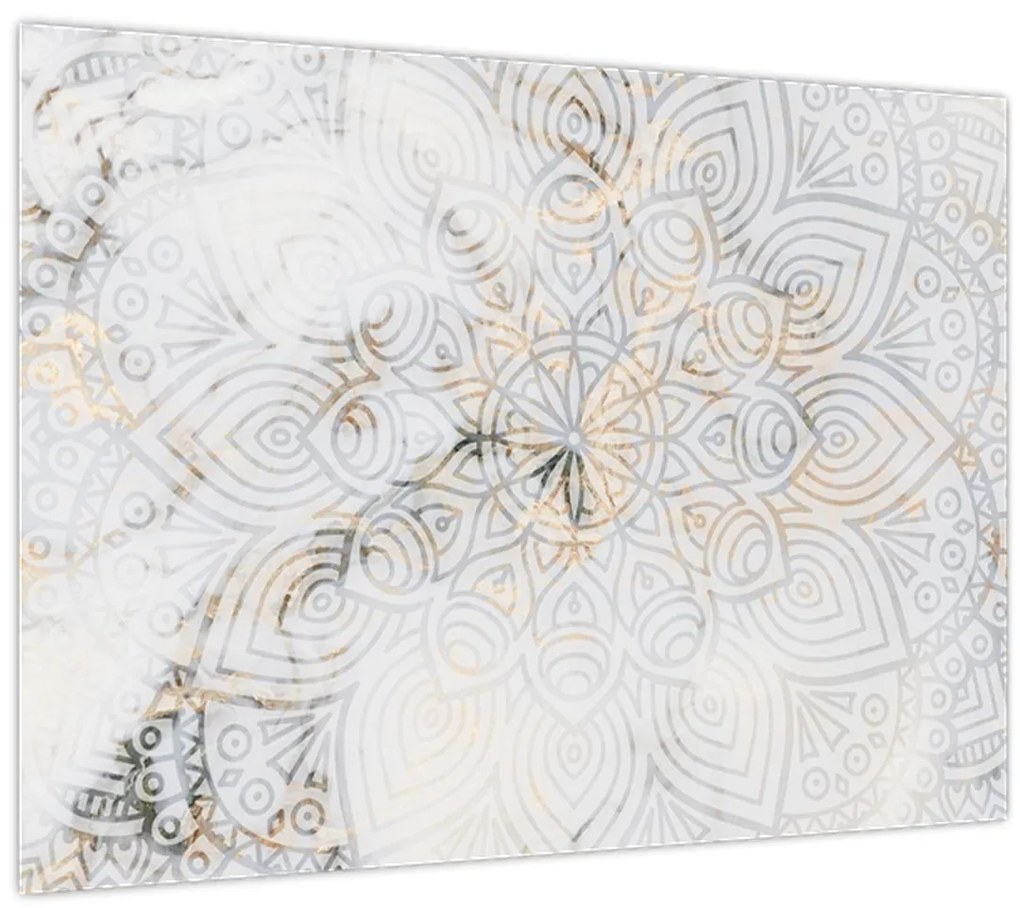 Tablou pe sticlă - Mandale albe (70x50 cm)