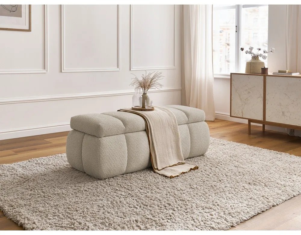 Bancă bej cu tapițerie din țesătură bouclé – Bobochic Paris