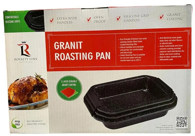 Set tavi de copt Royalty Line RL-CC3, 3 buc, finisaj marmura, manere din silicon, negru
