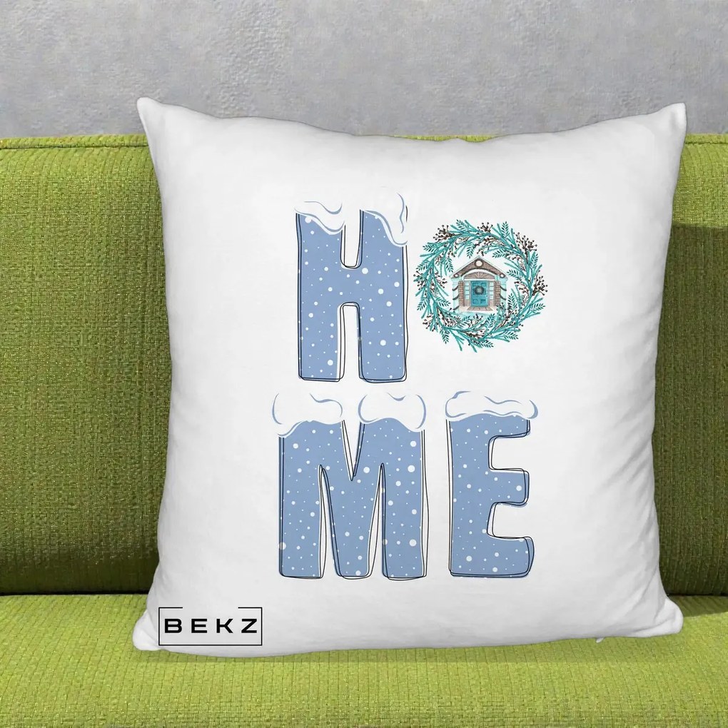Perna Decorativa HOME Iarna cu Coroana, 40x40 cm, Alb Pufos, Husa Detasabila, Perna Inclusa, BEKZ®