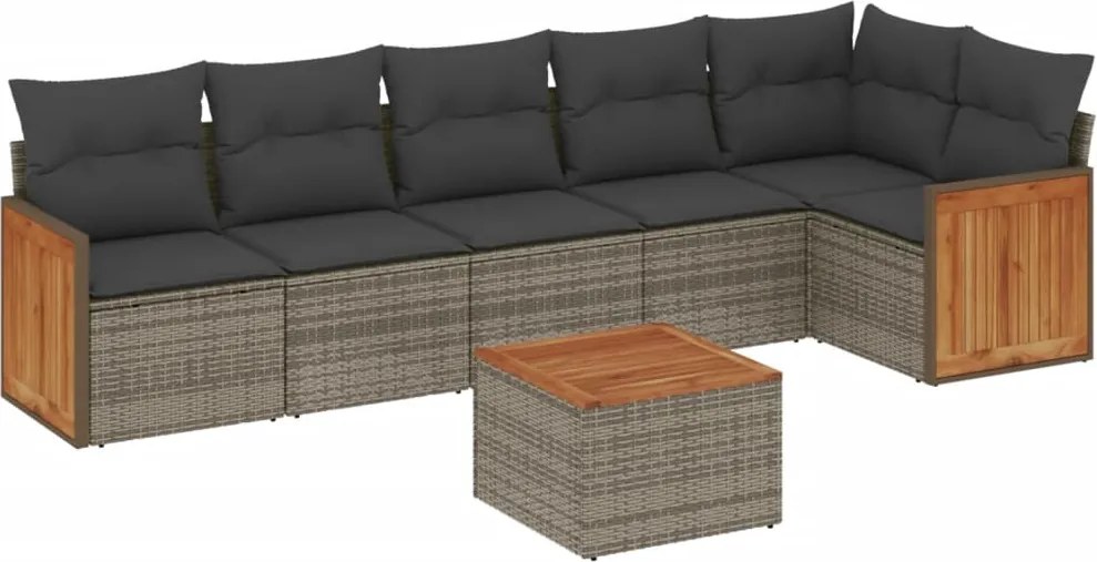 vidaXL Set canapele de grădină, 7 piese, cu perne, gri, poliratan