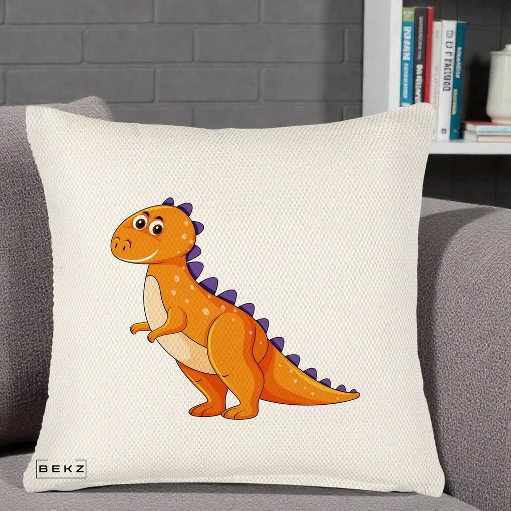 Perna Decorativa T-Rex Portocaliu, 40x40 cm, Crem Reliefat, Husa Detasabila, Perna Inclusa, BEKZ®