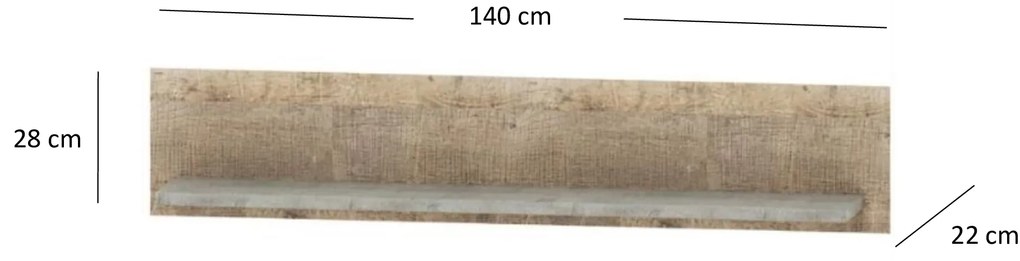 Poliță 140 cm Bennie (gri + Stejar nisipiu). 1052755
