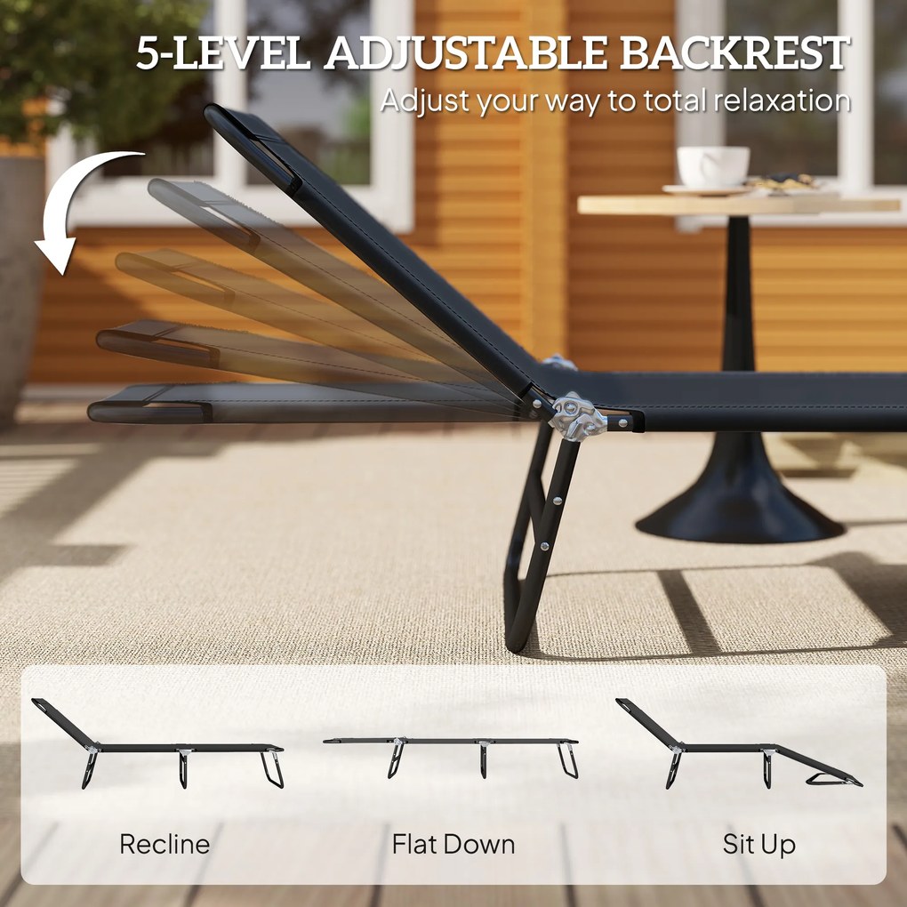 Outsunny Scaune de Piscina Sezlong Pliabile, Scaune de Bronzat in Aer Liber, cu Spatar Rabatabil, Cadru din Otel si Plasa