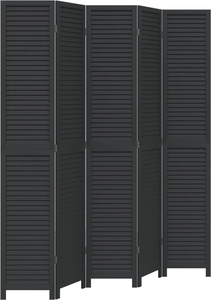 vidaXL Paravan de cameră cu 5 panouri, negru, lemn masiv paulownia