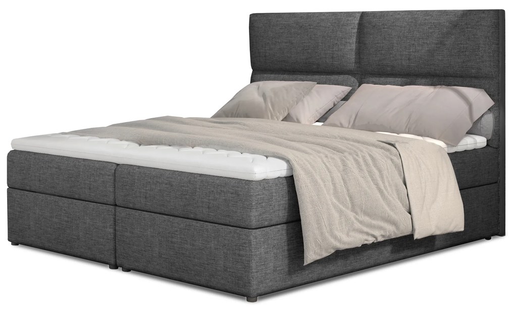 Pat matrimonial Boxspring 160 cm Amebra (gri deschis) (cu saltele și sp. depozitare). 1025389