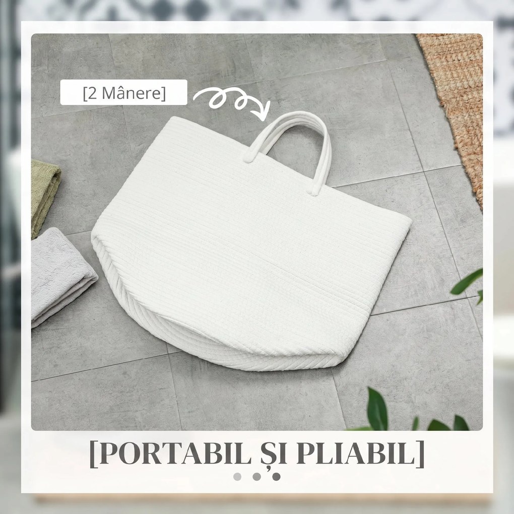 HOMCOM Coș pentru Rufe de 36L, Portabil și Pliabil cu Mânere, Coș de Rufe din Bumbac Natural, Ø38x45 cm, Alb Crem | Aosom Romania