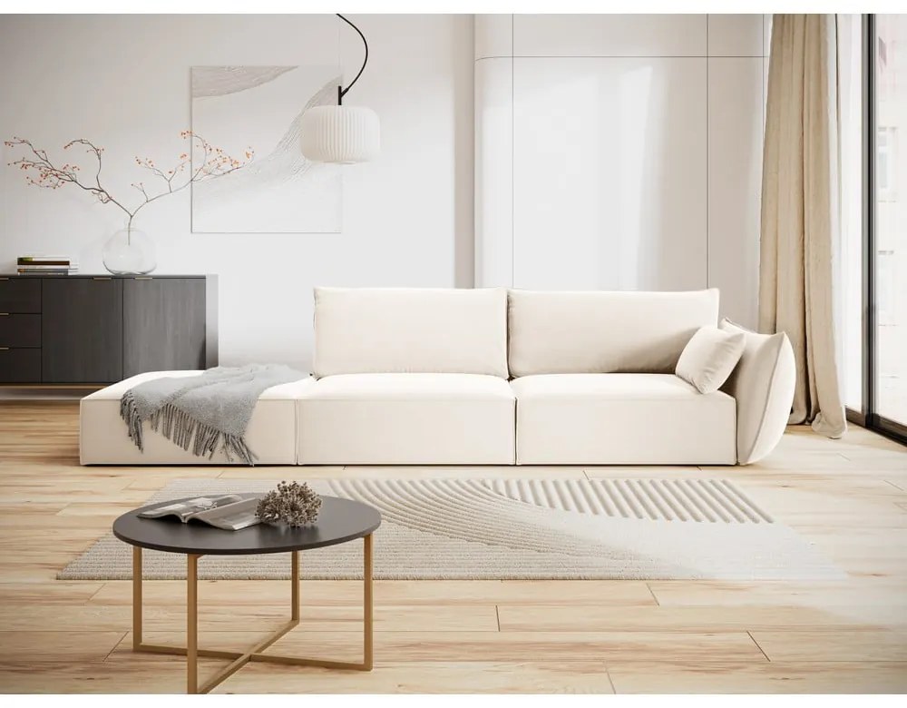 Canapea bej cu tapițerie din catifea, cu colț pe partea dreaptă 264 cm Vanda – Mazzini Sofas