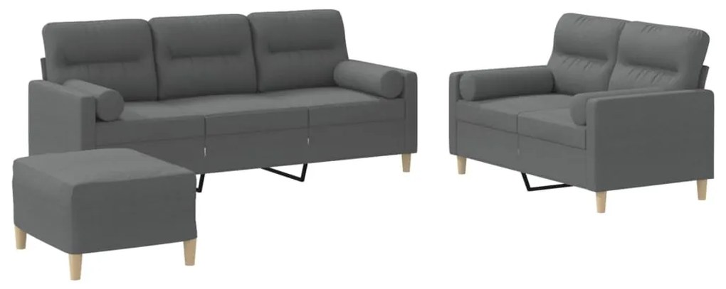 3201625 vidaXL Set de canapele cu perne, 3 piese, gri închis, textil