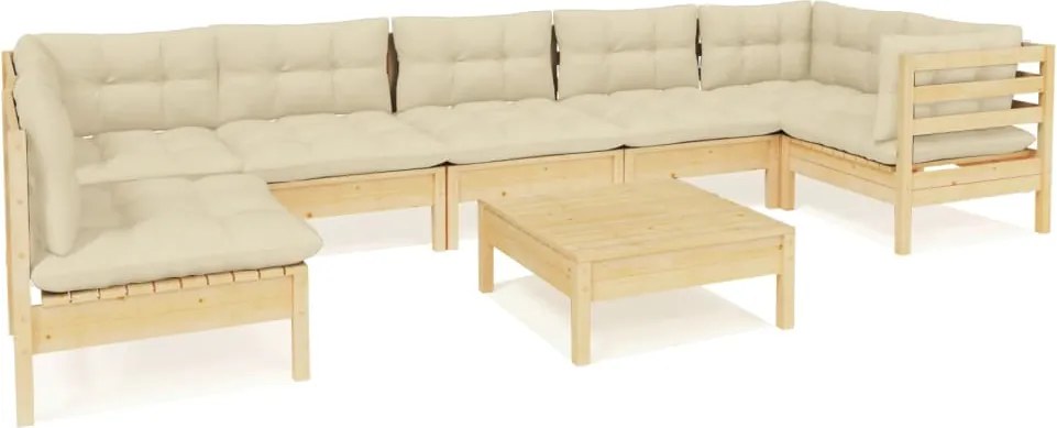 vidaXL Set mobilier de grădină cu perne, 8 piese, crem, lemn de pin