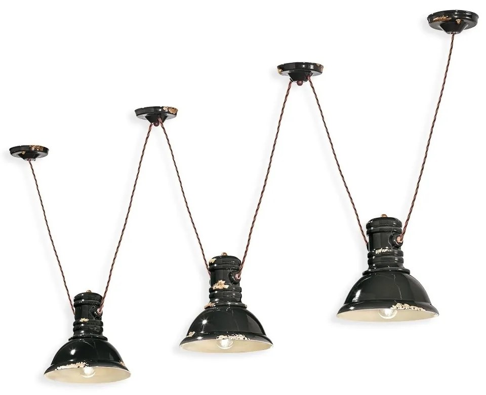 Lustra cu 3 pendule design retro realizata manual din ceramica INDUSTRIAL