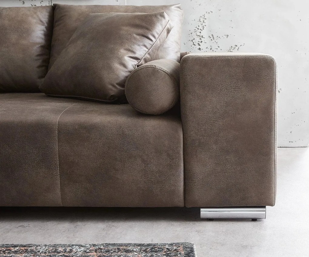 Canapea extensibilă dumonde cu ladă de depozitare si sezut confortabil din spuma high-density, Marbela Tobago Brown XXL 295x100 cm