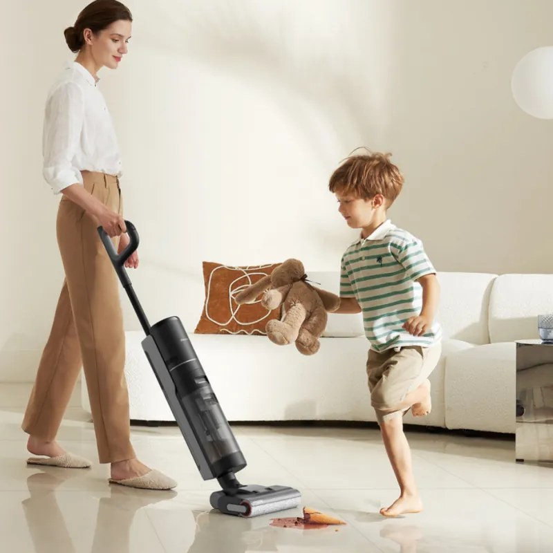 Aspirator vertical DREAME H12 Pro HHR25A, 300W, 0.7/0.9 l, 3 moduri, 35 min, Umed/uscat, Alerte vocale, LED, Uscare mop automată, Negru/gri