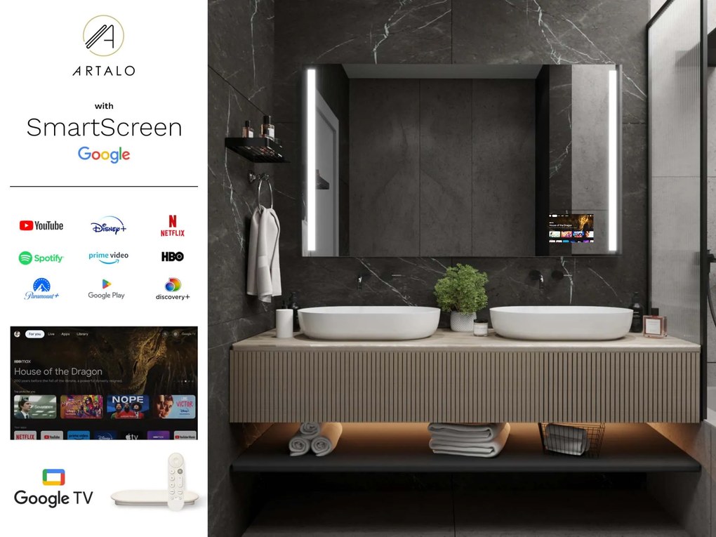 SMART oglindă LED cu iluminare M4 premium + SmartScreen with Google TV