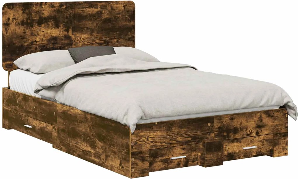 vidaXL Cadru de pat Stejar fumuriu 120 x 190 cm Lemn compozit