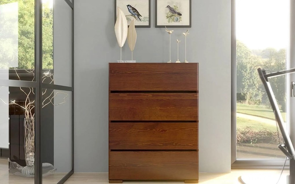 Comodă lemn masiv TerraCraft Pin 4 Sertare, 80 × 45 × 108 cm - Natural