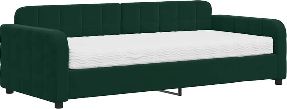 vidaXL Pat de zi cu saltea, verde închis, 90x200 cm, catifea