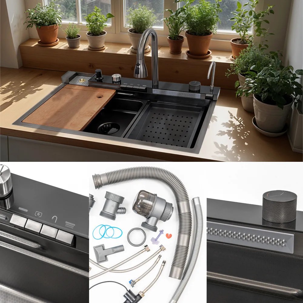 Chiuvetă multifuncțională Catania din oțel inoxidabil cu baterie digitală