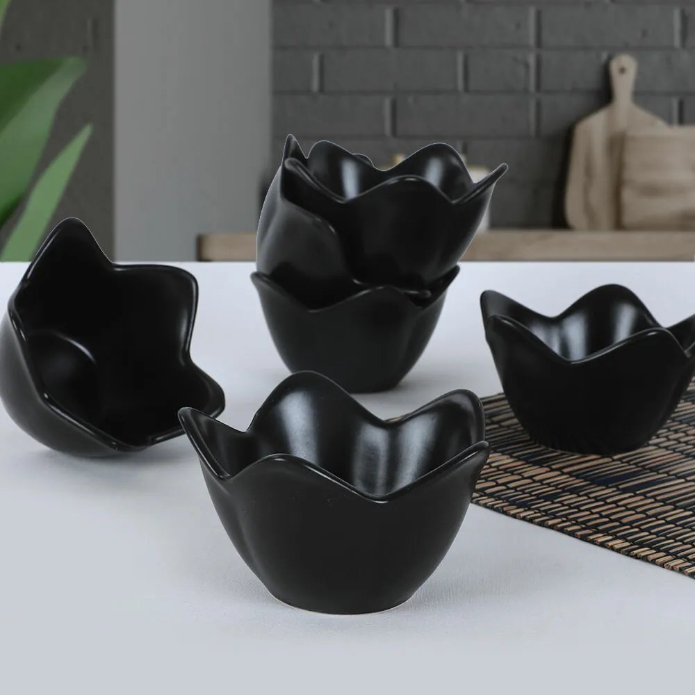 Set de 6 boluri ceramice Lotus 11,8 cm, negru