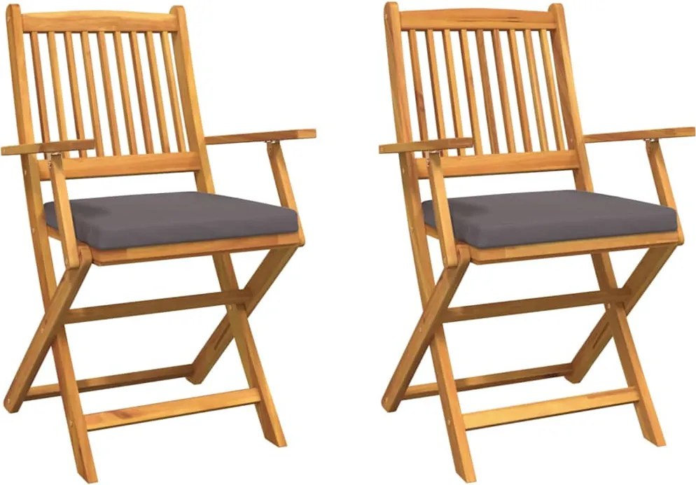 vidaXL Scaun pliant cu pernă 2 pcs Maro Lemn masiv de acacia