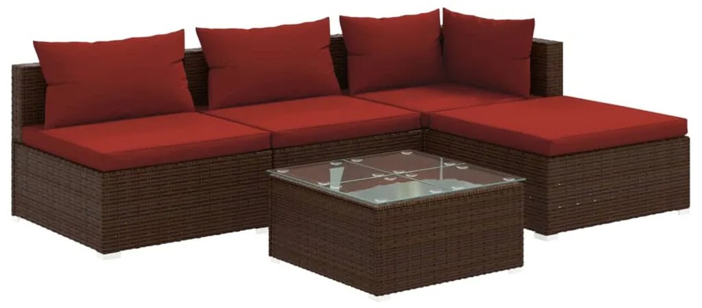 3101619 vidaXL Set mobilier de grădină cu perne, 5 piese, maro, poliratan