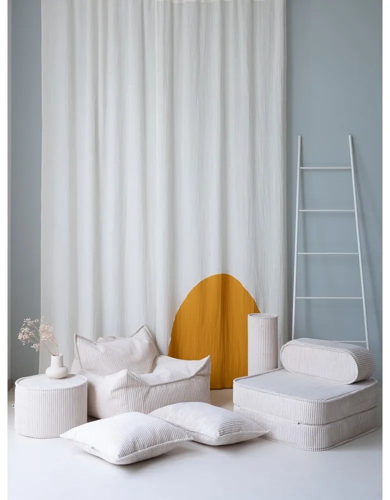 Fotoliu de copii crem cu tapițerie din catifea reiată Flip – Wigiwama