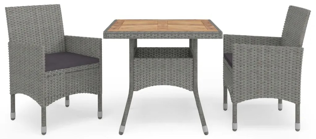 vidaXL Set mobilier grădină, 3 piese, gri, poliratan și lemn acacia