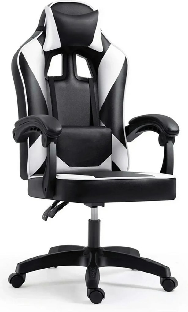 Scaun gaming IMPERIA, negru/alb, piele ecologica/metal, 64x64x104/116