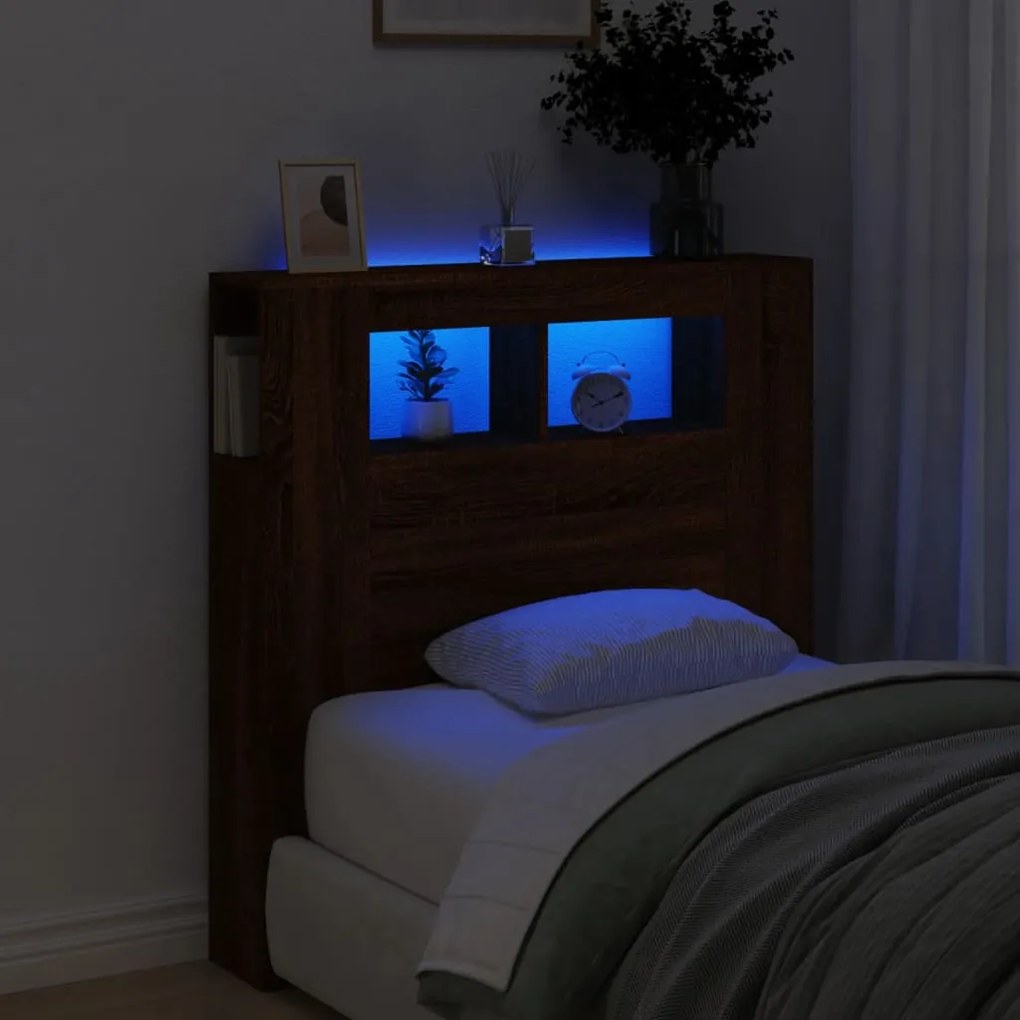vidaXL Tăblie de pat cu LED, stejar maro, 100x18,5x103,5 cm, lemn