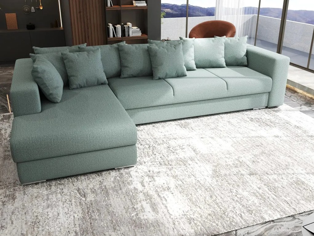Colțar extensibil dumonde cu ladă de depozitare si sezut confortabil din spuma high-density, Gloria Enjoy Mint 320x183 cm