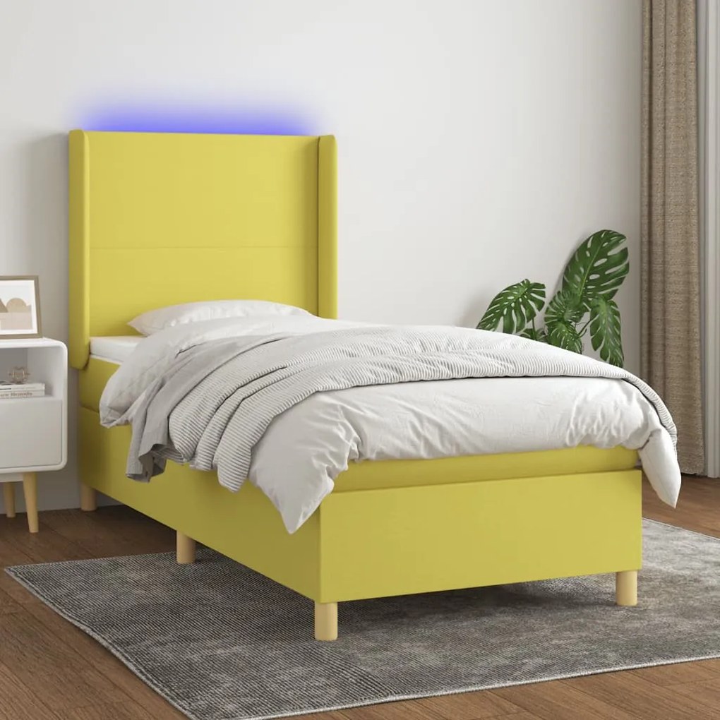 3138676 vidaXL Pat cu arcuri, saltea și LED, verde, 80x200 cm, textil
