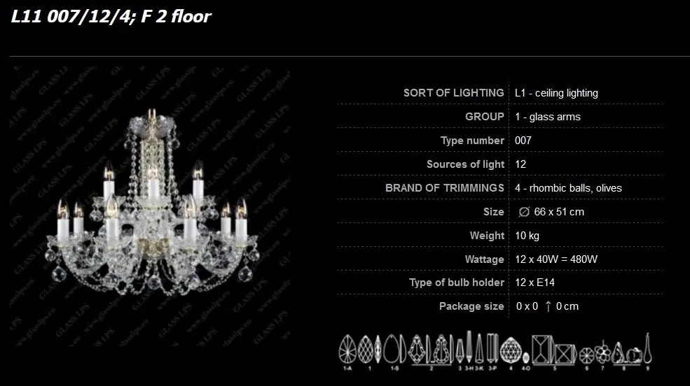 Lustra 12 brate cristal Bohemia L11 007/12/4; F 2 floor
