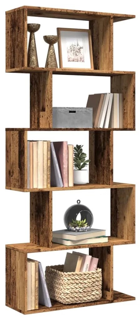 vidaXL Bibliotecă/separator 5 niveluri lemn vechi 70x24x161 cm lemn