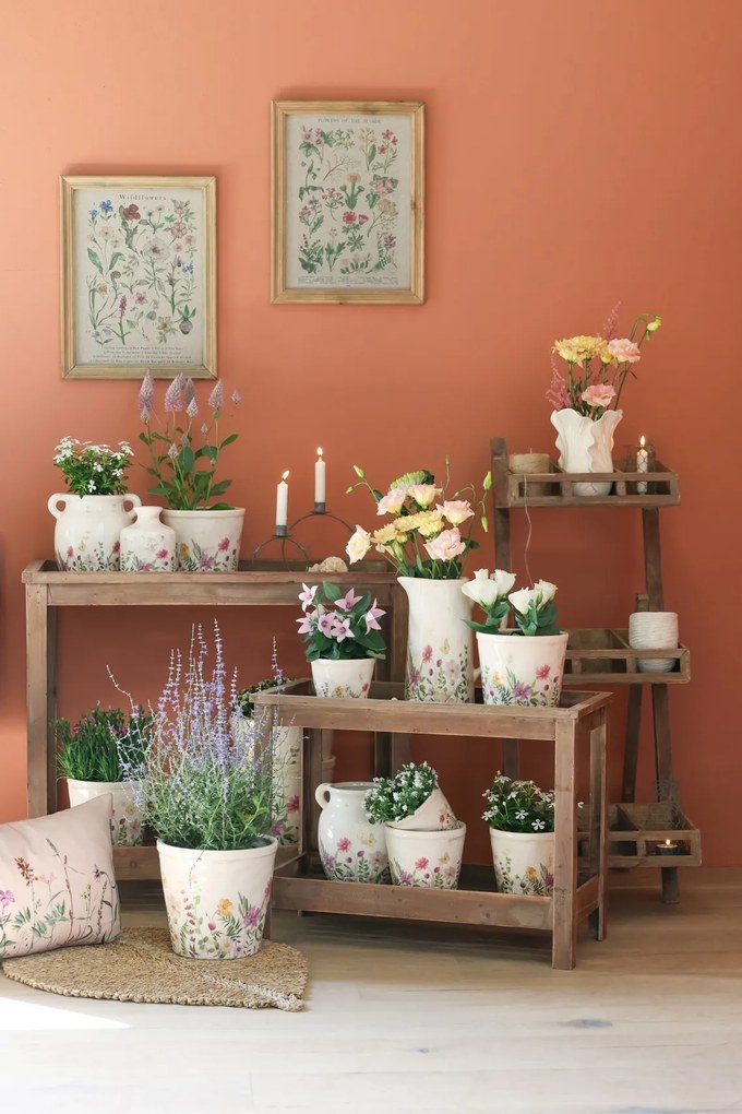 Vază din ceramică crem cu motiv floral "Avignon", H17.5/D11 cm