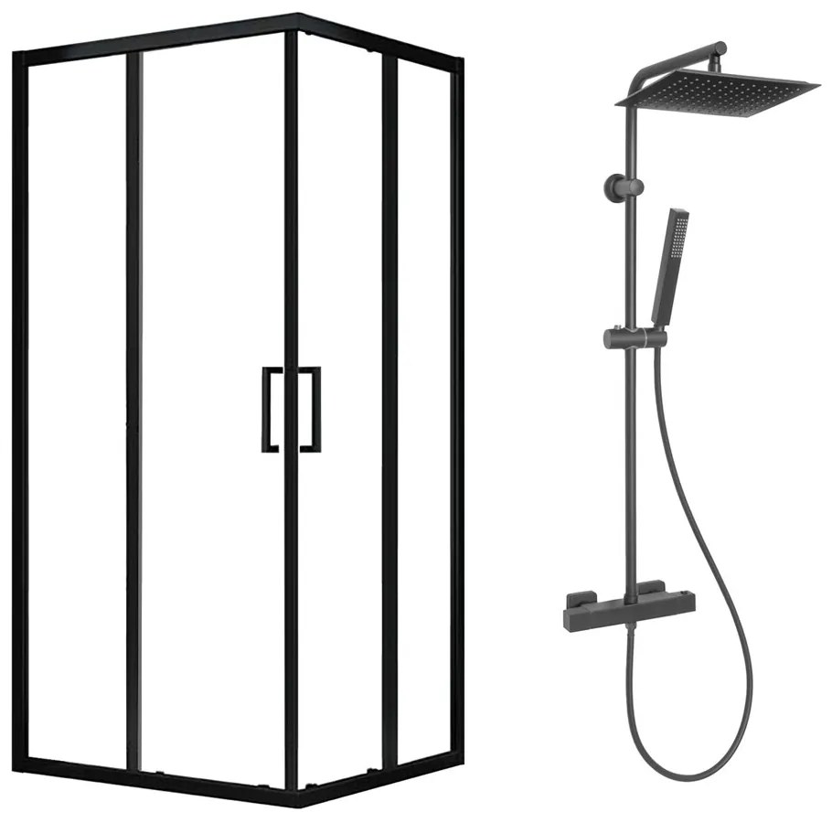 Pachet cabina de dus Fluminia Hector negru 90x90 cm si coloana de dus Invena Svart negru