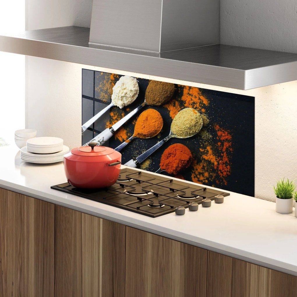 Panou Sticla Bucatarie, 60x120cm, Protectie aragaz, Antistropi, Termorezistent, Alimente, Condimente, Spoons With Spices