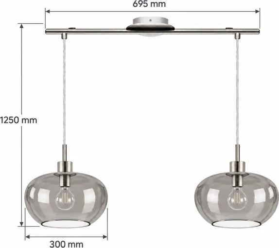 BRILAGI - Pendul LED pe cablu RETRO GLASS 2xE27/60W/230V crom mat/gri fumuriu