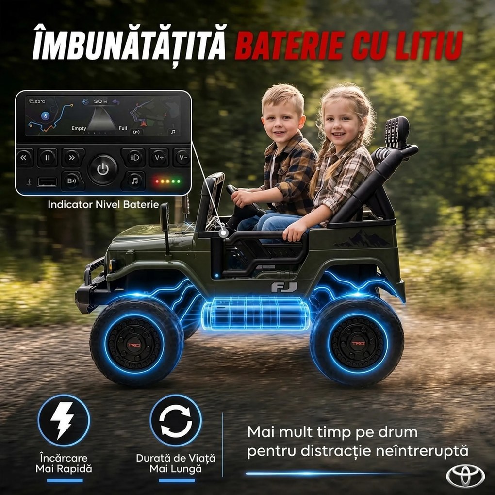 AIYAPLAY Mașină Electrică pentru Copii, Off-Road 24V cu 2 Locuri, Verde Închis | Aosom Romania