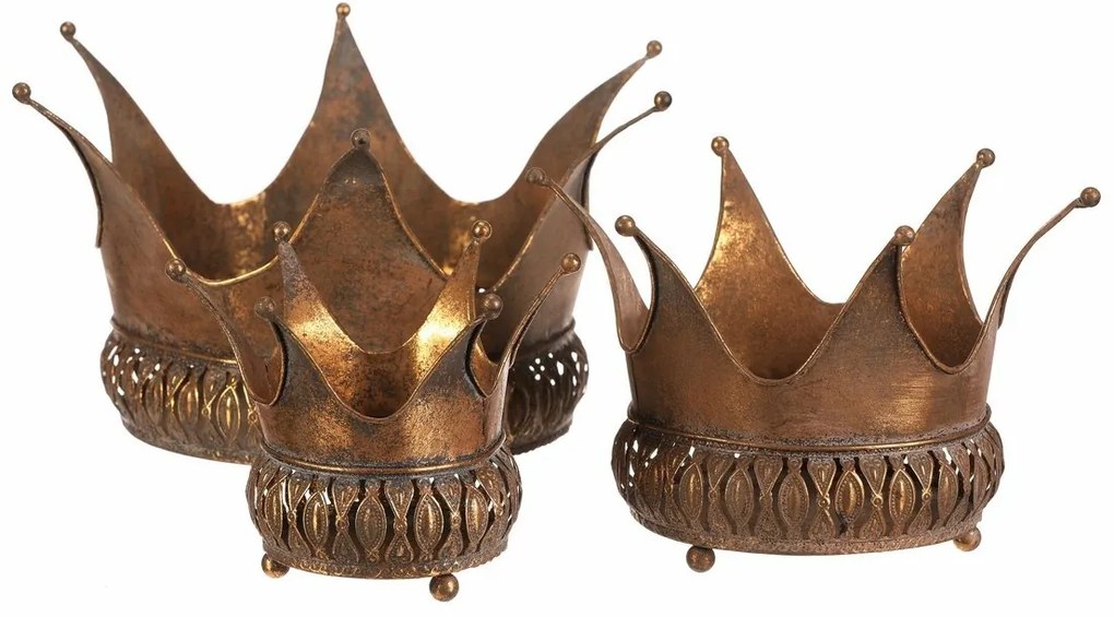 Cutie metalică decorativă Coroana de aur, set de 3bucăți, auriu