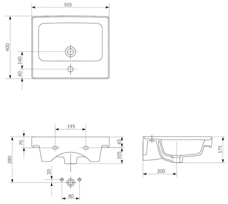 Lavoar baie incastrat alb 50 cm Cersanit Crea 505x400 mm