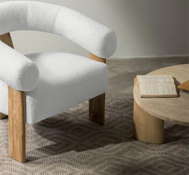 Fotoliu design alb KOKEI, stejar